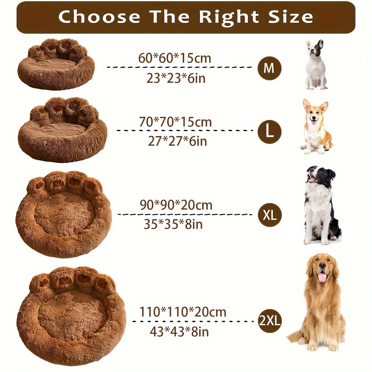 Cozy Paw-Shaped Pet Bed – Plush Faux Fur, Calming Donut Design, Machine Washable – Ideal for Dogs & Cats