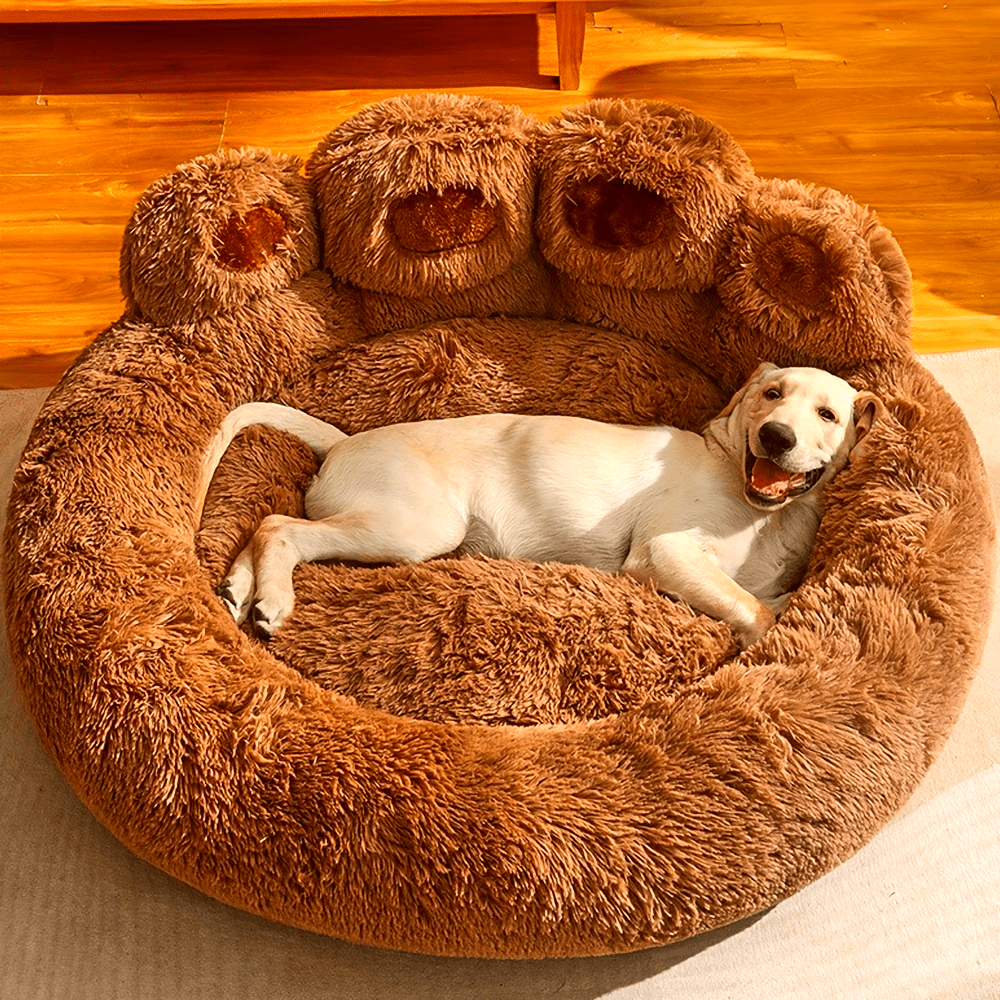 Cozy Paw-Shaped Pet Bed – Plush Faux Fur, Calming Donut Design, Machine Washable – Ideal for Dogs & Cats
