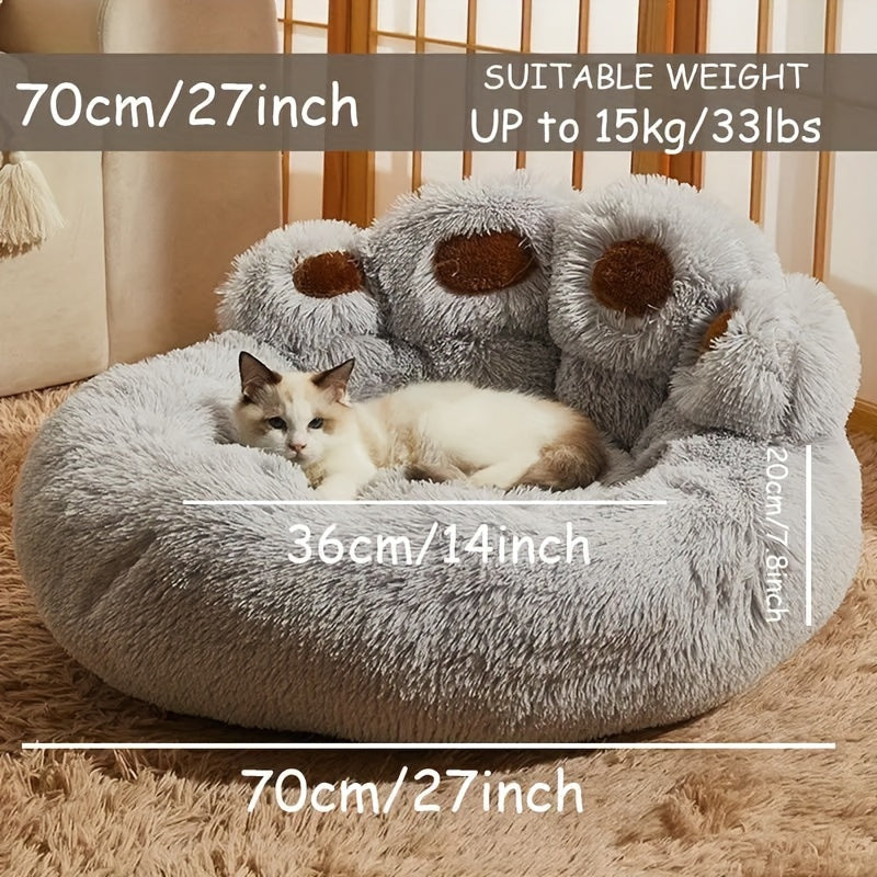 Cozy Paw-Shaped Pet Bed – Plush Faux Fur, Calming Donut Design, Machine Washable – Ideal for Dogs & Cats