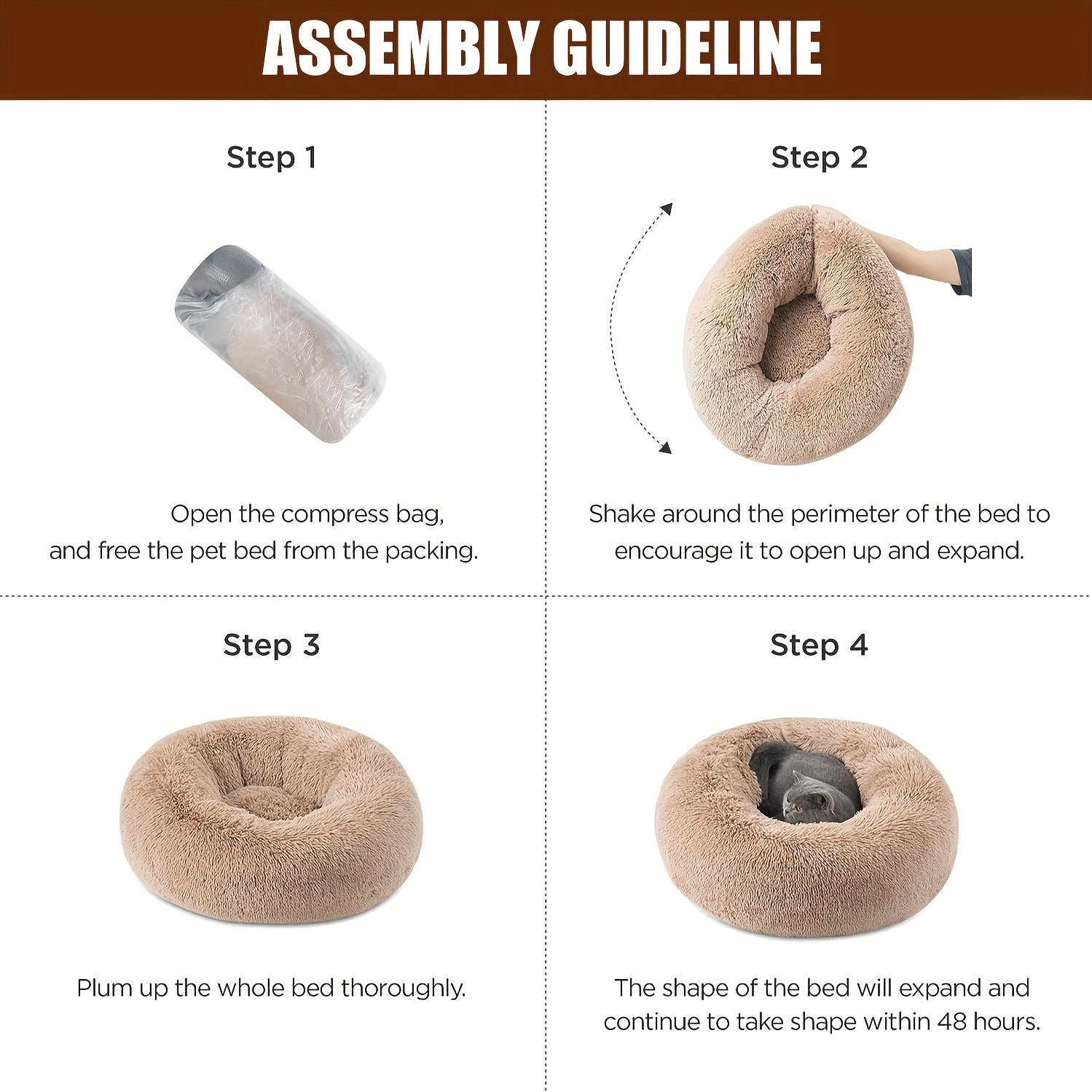 Cozy Paw-Shaped Pet Bed – Plush Faux Fur, Calming Donut Design, Machine Washable – Ideal for Dogs & Cats