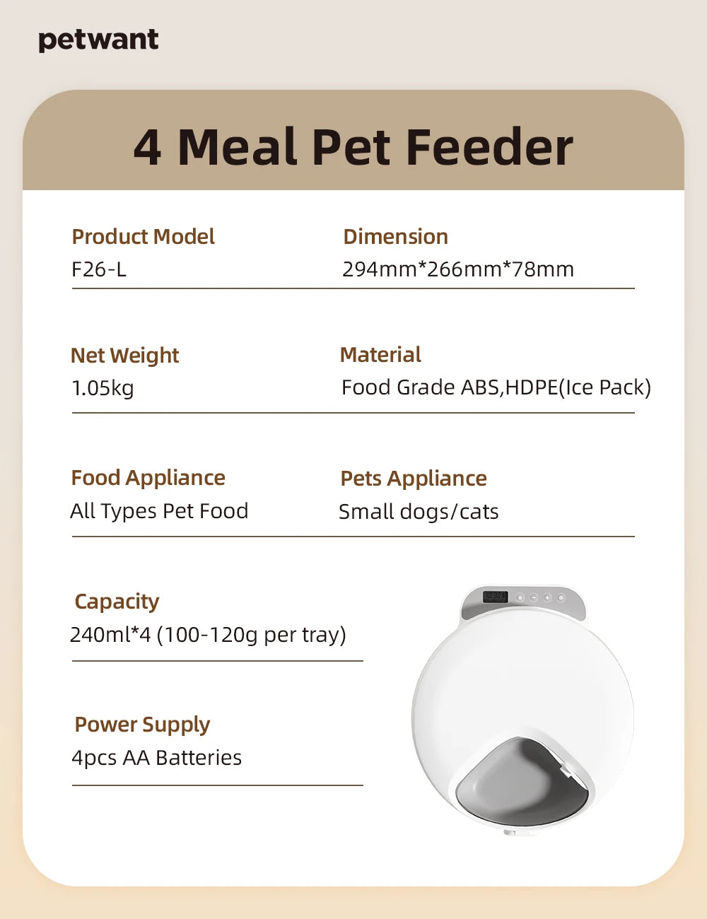 Automatic 4 Meal Pet Feeder with Large Capacity  Wet   Dry Food Fresh-Keeping Dispenser for Cats and Dogs