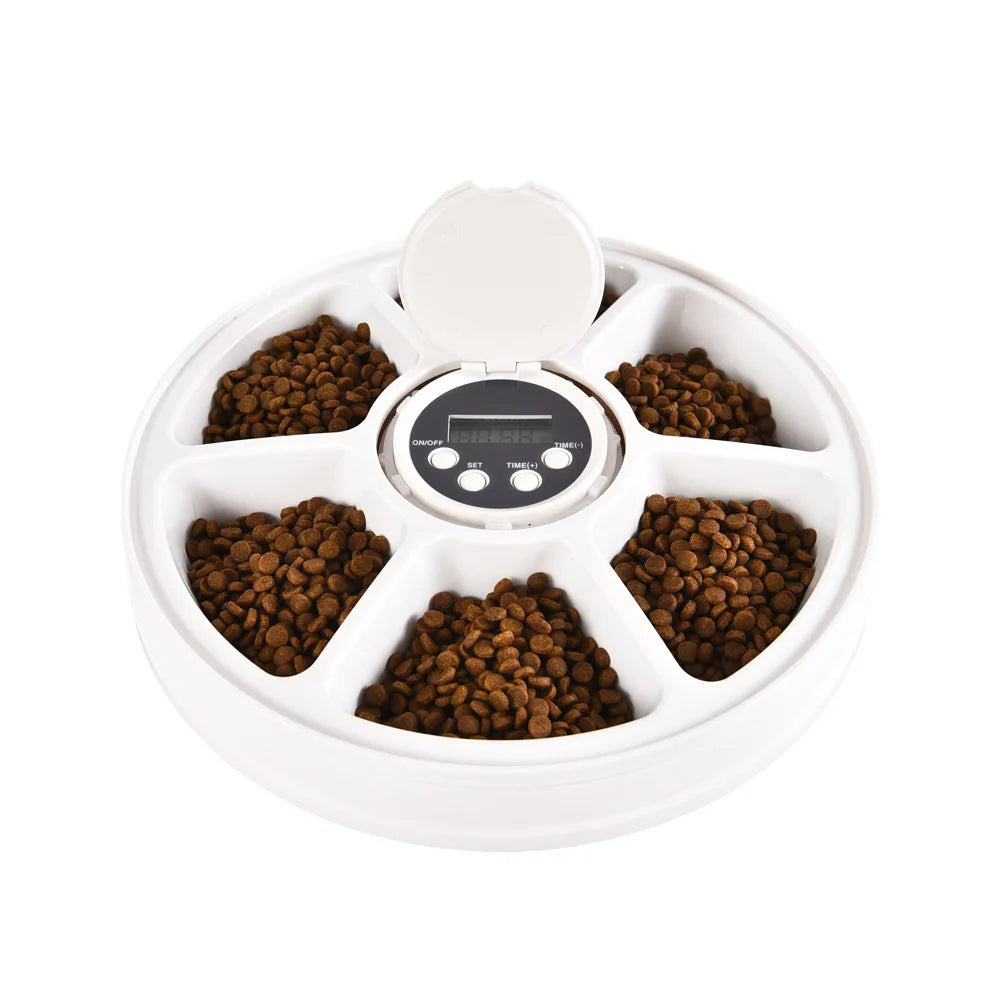 Automatic Feeder Pet Dog Round Timing Feeder 6 Meals 6 Grids Cat Dog Electric Dry Food Dispenser 24 Hours Feed Pet Supplies