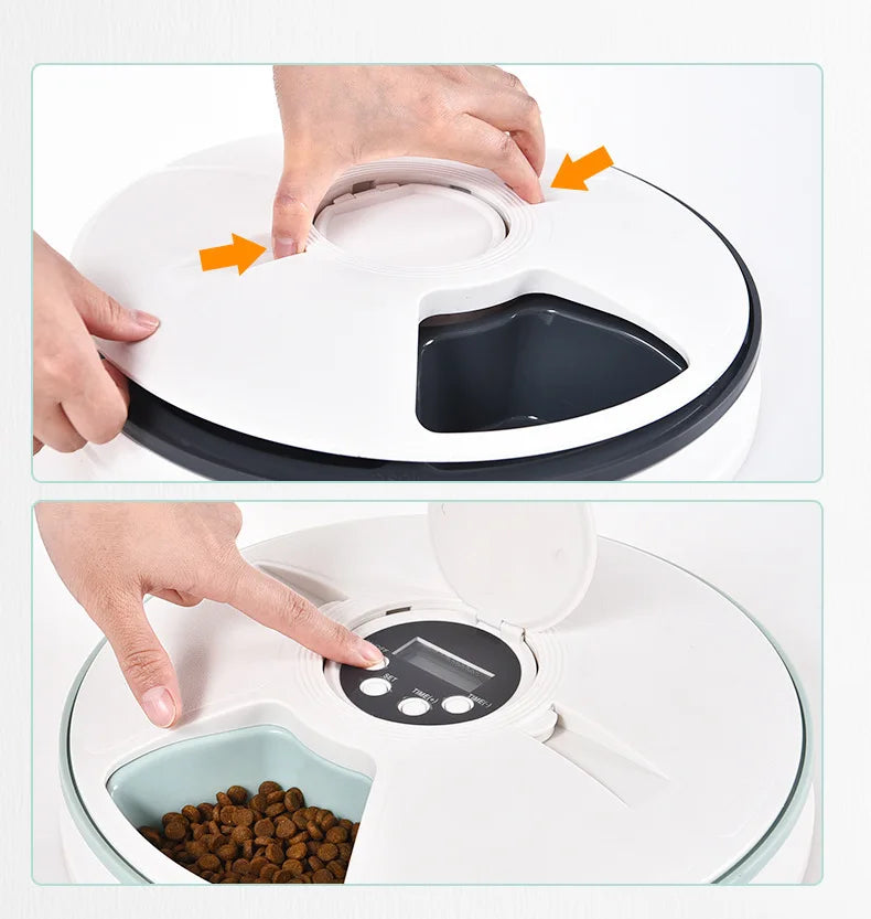 Automatic Feeder Pet Dog Round Timing Feeder 6 Meals 6 Grids Cat Dog Electric Dry Food Dispenser 24 Hours Feed Pet Supplies