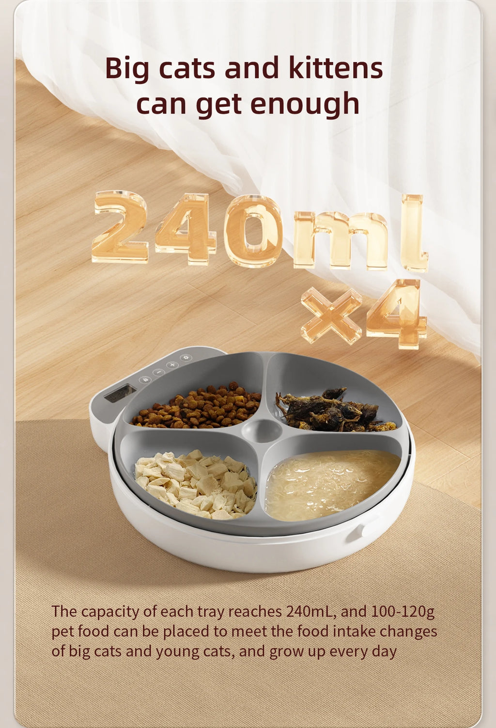 Automatic 4 Meal Pet Feeder with Large Capacity  Wet   Dry Food Fresh-Keeping Dispenser for Cats and Dogs