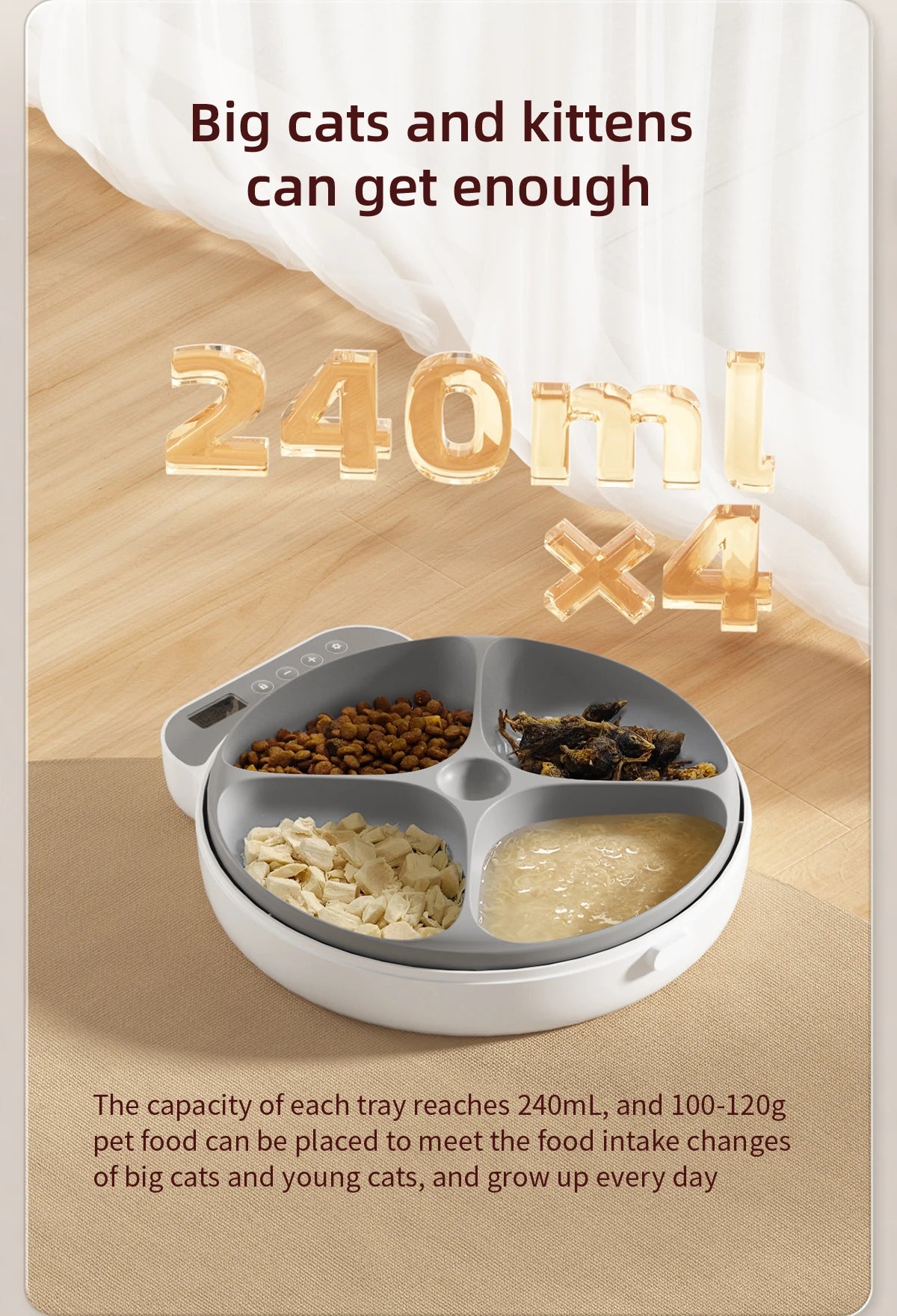 Automatic 4 Meal Pet Feeder with Large Capacity  Wet   Dry Food Fresh-Keeping Dispenser for Cats and Dogs