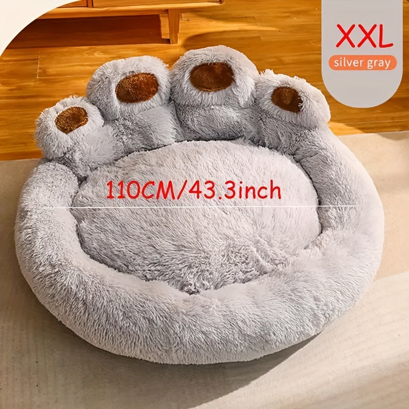 Cozy Paw-Shaped Pet Bed – Plush Faux Fur, Calming Donut Design, Machine Washable – Ideal for Dogs & Cats